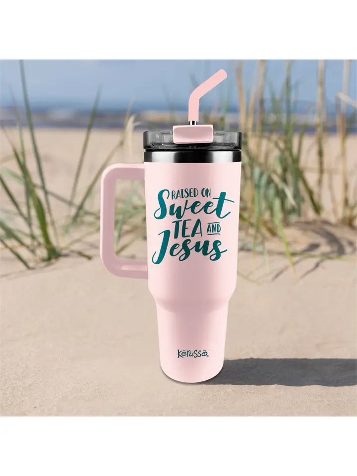 Kerusso 40 oz Steel Mug with Straw Raised On Sweet Tea