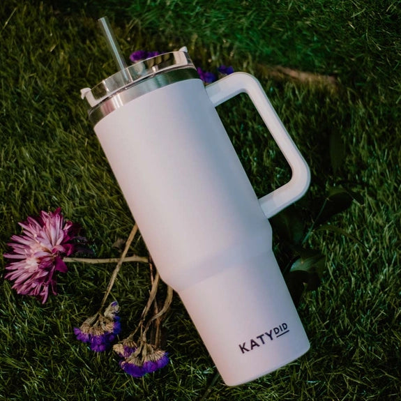 Katydid White 40 oz Tumbler Cup with Handle