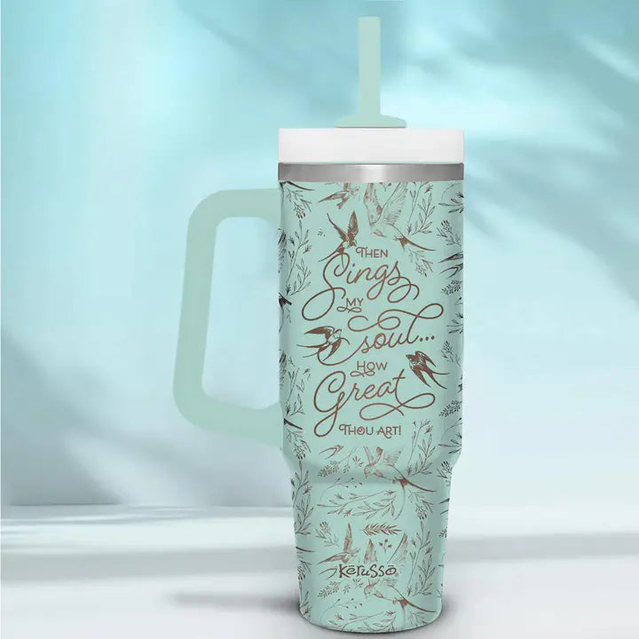 Kerusso 30 oz Stainless Steel Mug with Straw Sings My Soul Mint