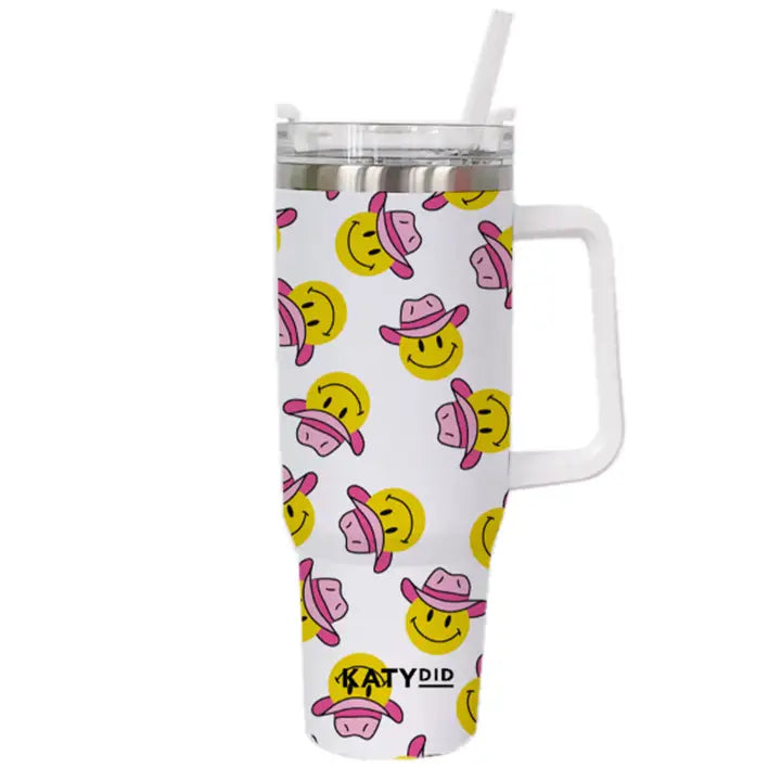 Katydid Cowboy Happy Face Western Travel Tumbler with Handle