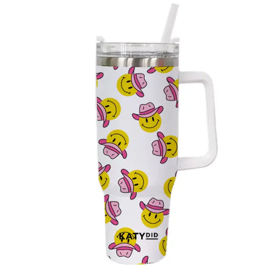 Katydid Cowboy Happy Face Western Travel Tumbler with Handle