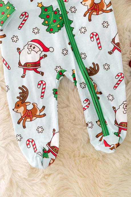 Unisex Santa Printed Onesie With Green Trim