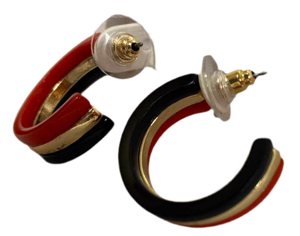 Black, Red and Goldtone Hoop Earring