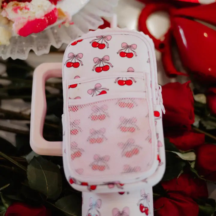 Katydid Light Pink Cherry Bow Tumbler Zipper Pouch