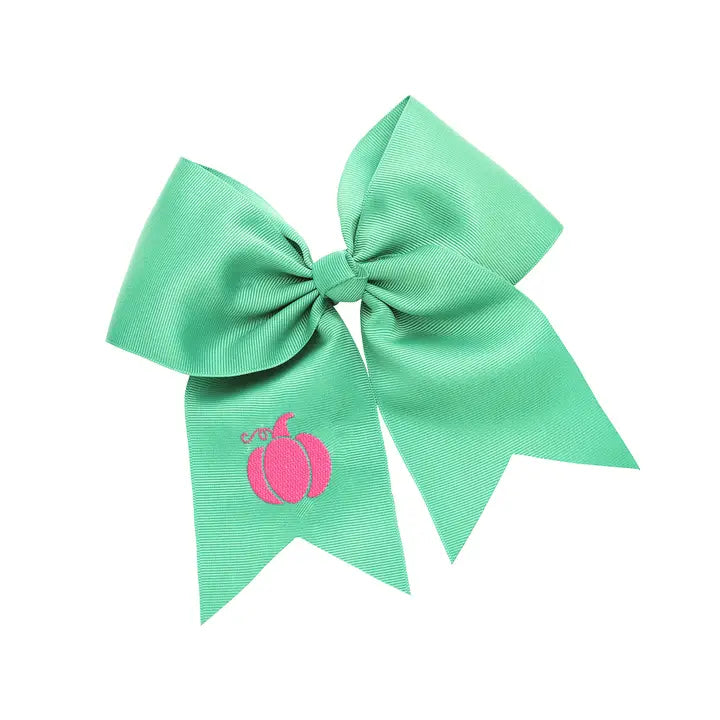 Viv & Lou Girls Pink Pumpkin Light Green Hair Bow