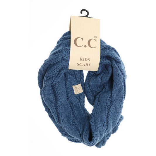 Kids Dark Denim Solid Cable Knit C.C Infinity Scarf