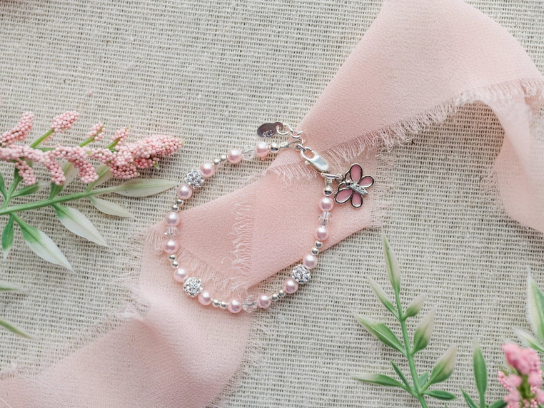 Girls Sterling Silver Pink Kids Butterfly Bracelet - Wrenley