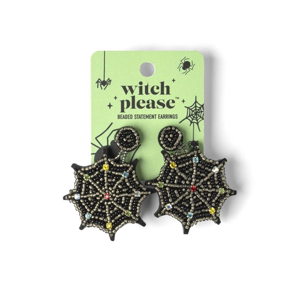 Halloween Witch Please Beaded Statement Earrings - Spider Web