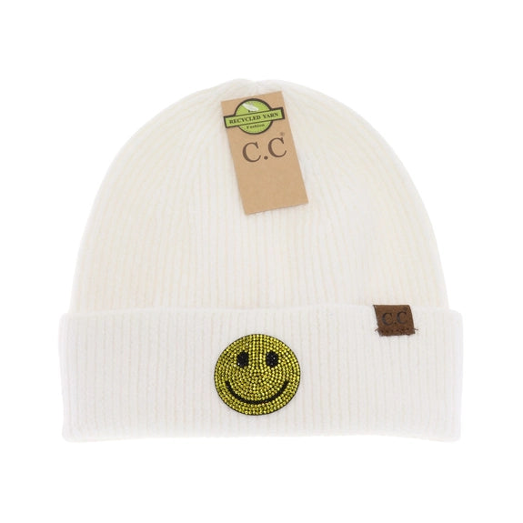 Kids 8+ Rhinestone Smiley Face Cuff C.C Beanie Ivory