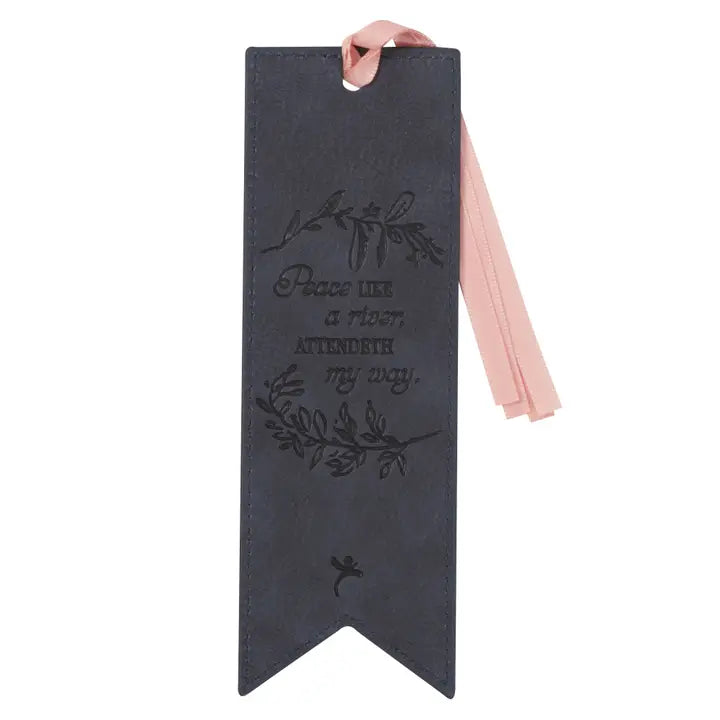 Bookmark Faux Leather Navy/Floral Printed It Is Well
