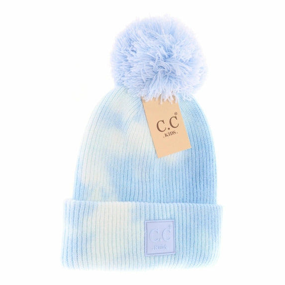 C.C Kids Tie Dye Pom Beanie Baby Blue/White