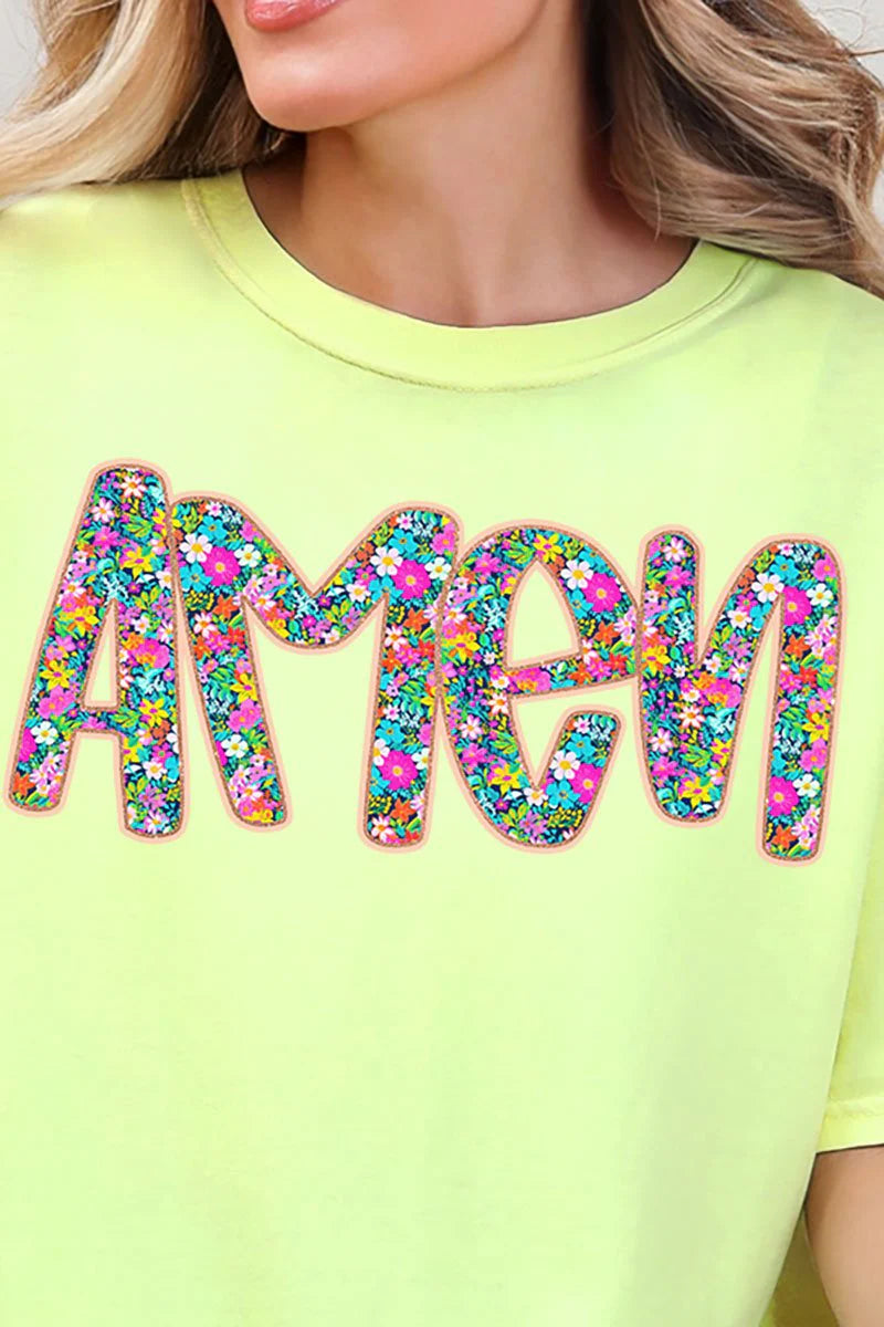 Womens Radiant Amen Floral Neon Lemon Comfort Colors Tee