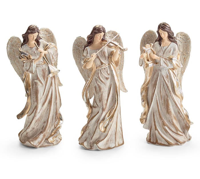 Large Angel Metal Wings With Instrument Resin Figure