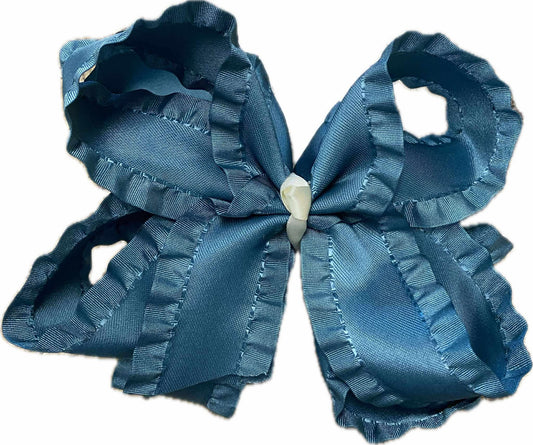 6" Antique Blue Double Ruffle Hair Bow