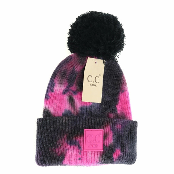 C.C Kids Tie Dye Pom Beanie Black/Hot Pink
