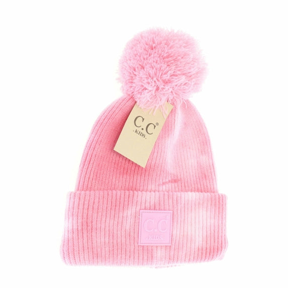 C.C Kids Tie Dye Pom Beanie Baby Pink/White