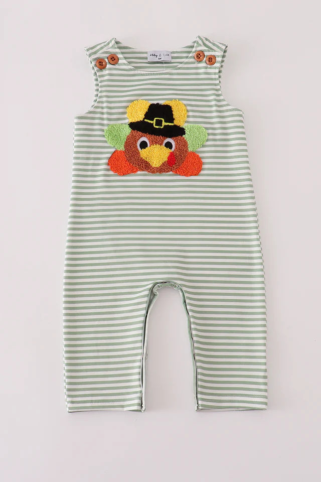 Boys Green Turkey French Knot Stripe Jonjon