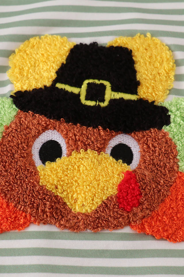 Boys Green Turkey French Knot Stripe Jonjon