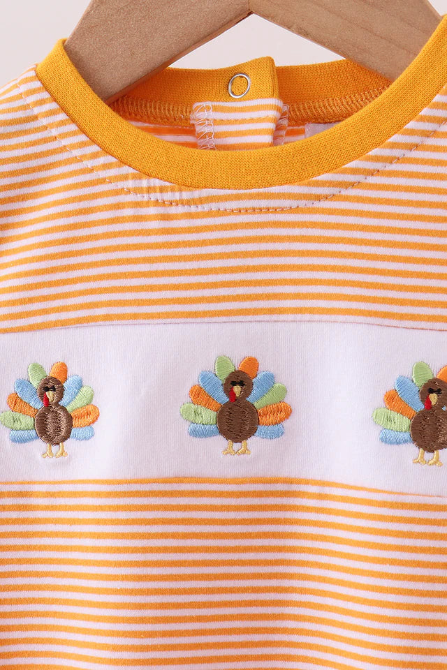Boys Orange Turkey Embroidery Stripe Bubble