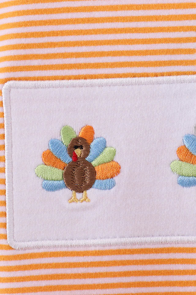 Boys Orange Turkey Embroidery Stripe Top