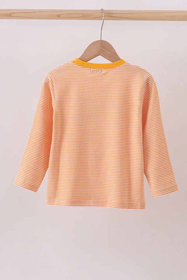 Boys Orange Turkey Embroidery Stripe Top