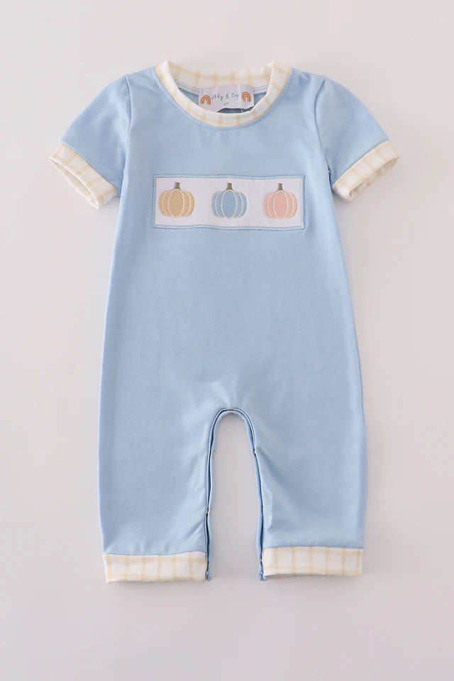 Boys Pumpkin Blue Embroidery Romper