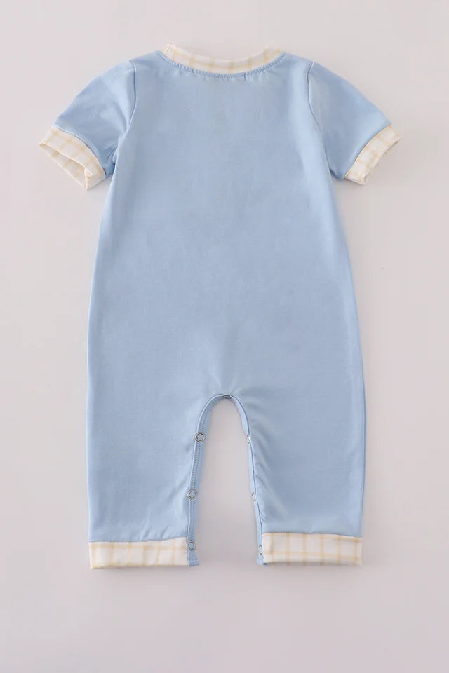 Boys Pumpkin Blue Embroidery Romper