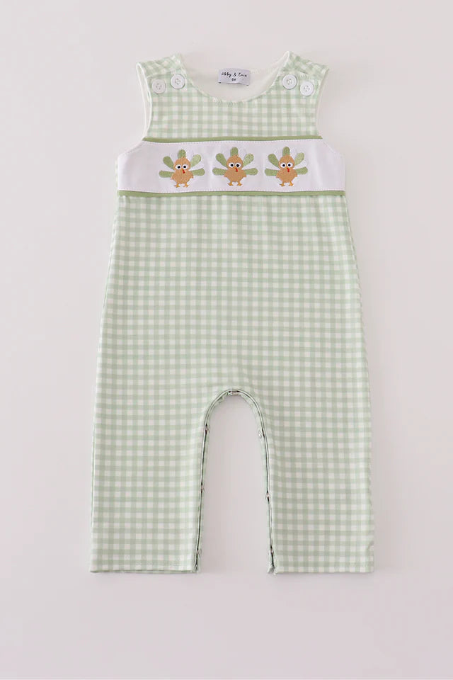 Boys Sage Turkey Embroidery Gingham Jonjon