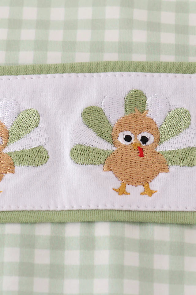 Boys Sage Turkey Embroidery Gingham Jonjon
