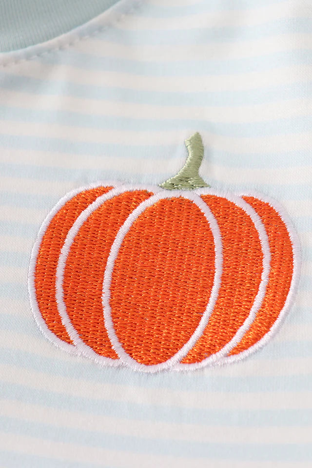 Boys Blue Pumpkin Embroidery Stripe Top