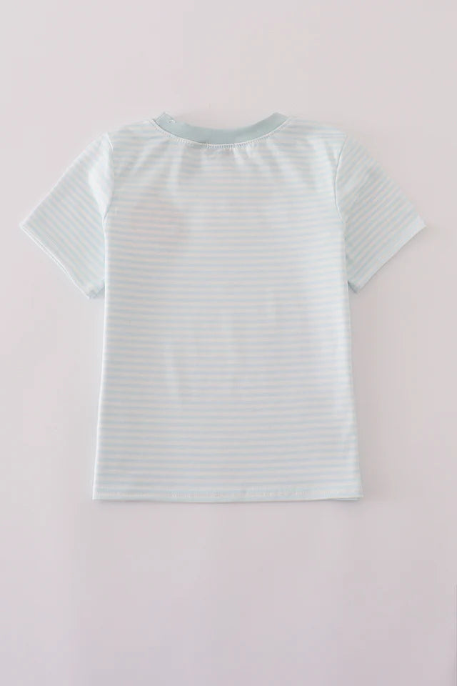 Boys Blue Pumpkin Embroidery Stripe Top