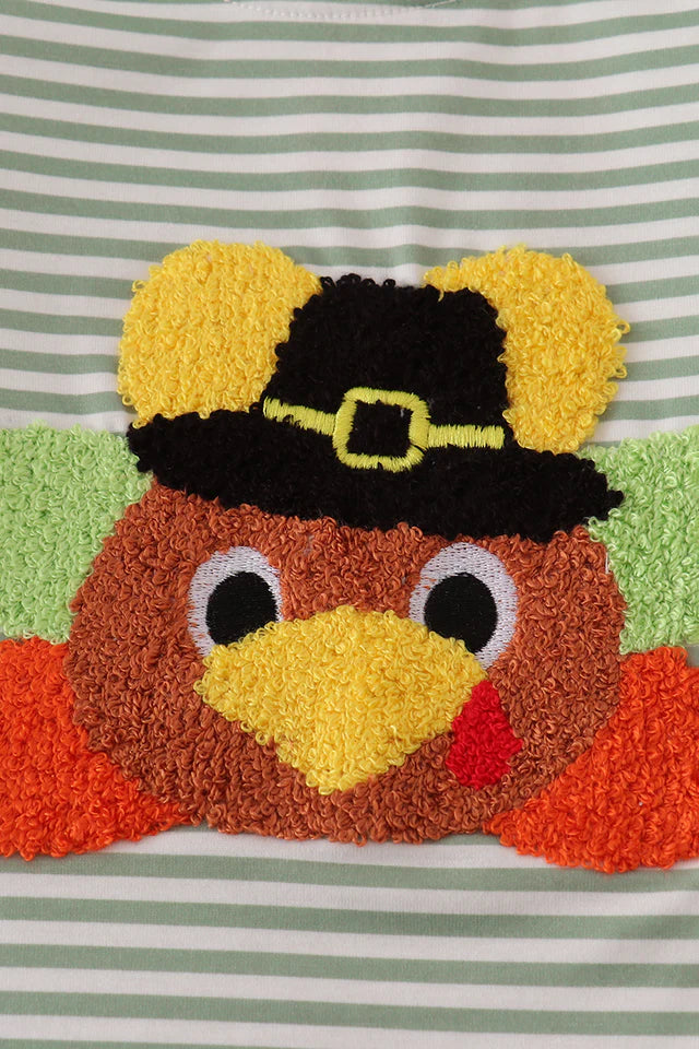 Boys Green Turkey French Knot Stripe Top