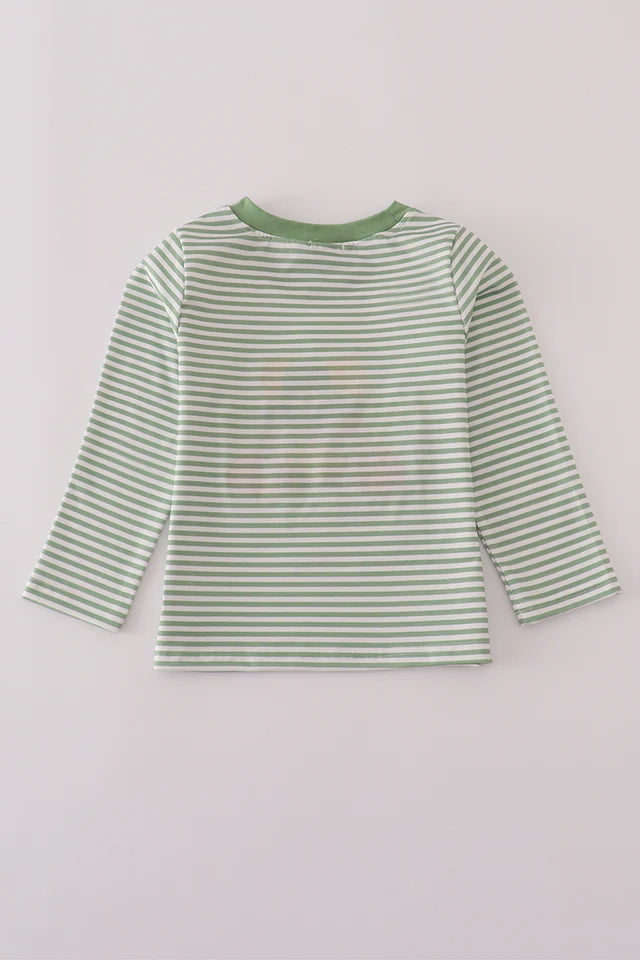 Boys Green Turkey French Knot Stripe Top