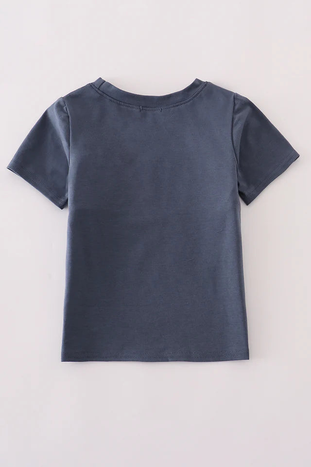 Boys Navy Pumpkin Embroidery Smocked Top