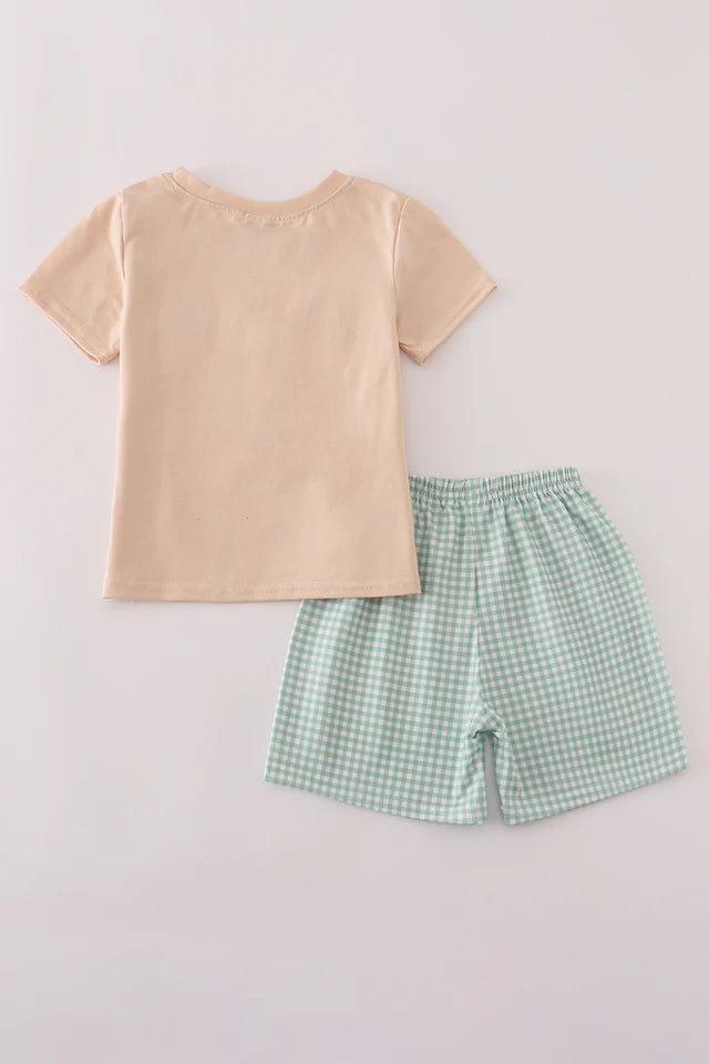 Boys Pumpkin Beige French Knot Shorts Set