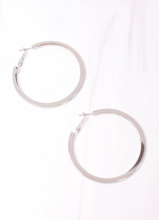 Caroline Hill Shiny Silver Suffield Flat Hoop Earrings