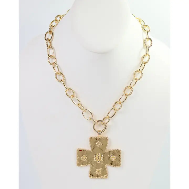 Caroline Hill Carol Large Cross Charm Necklace Gold