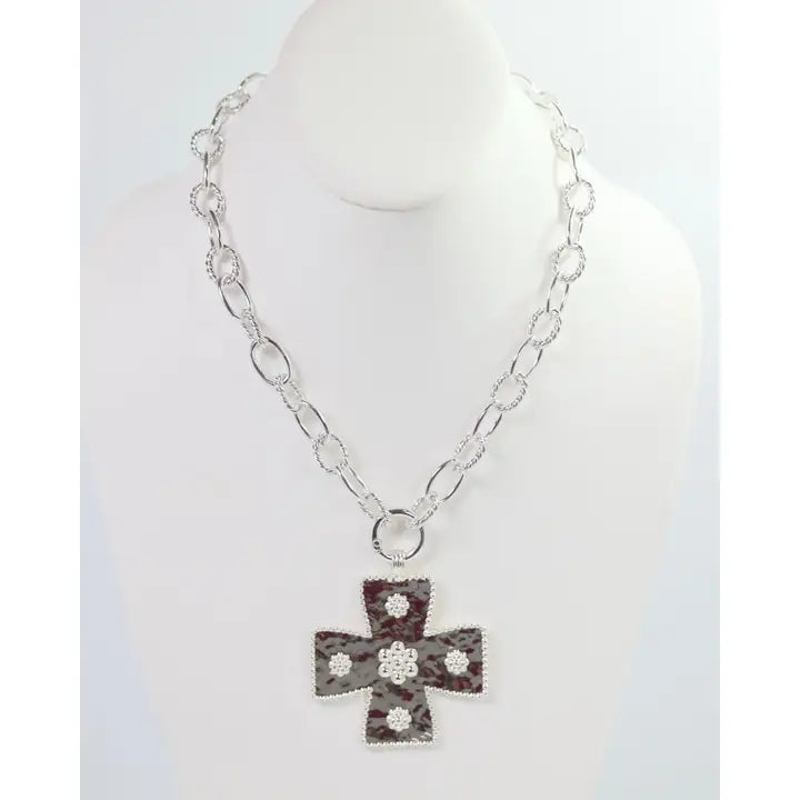 Caroline Hill Carol Large Cross Charm Necklace Silver