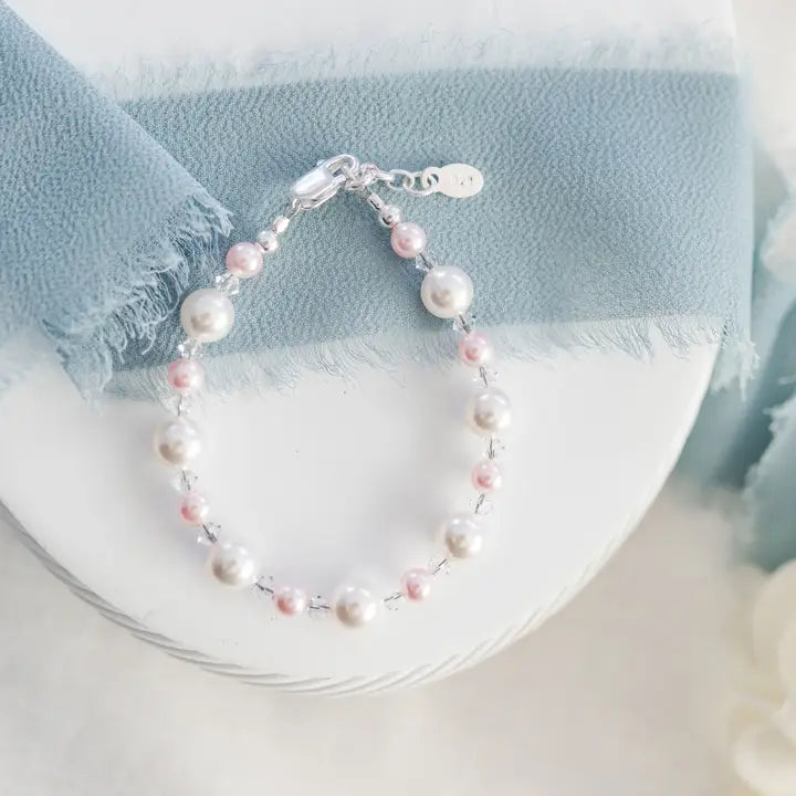 Sterling Silver Pink and White Pearl Bracelet - Caroline