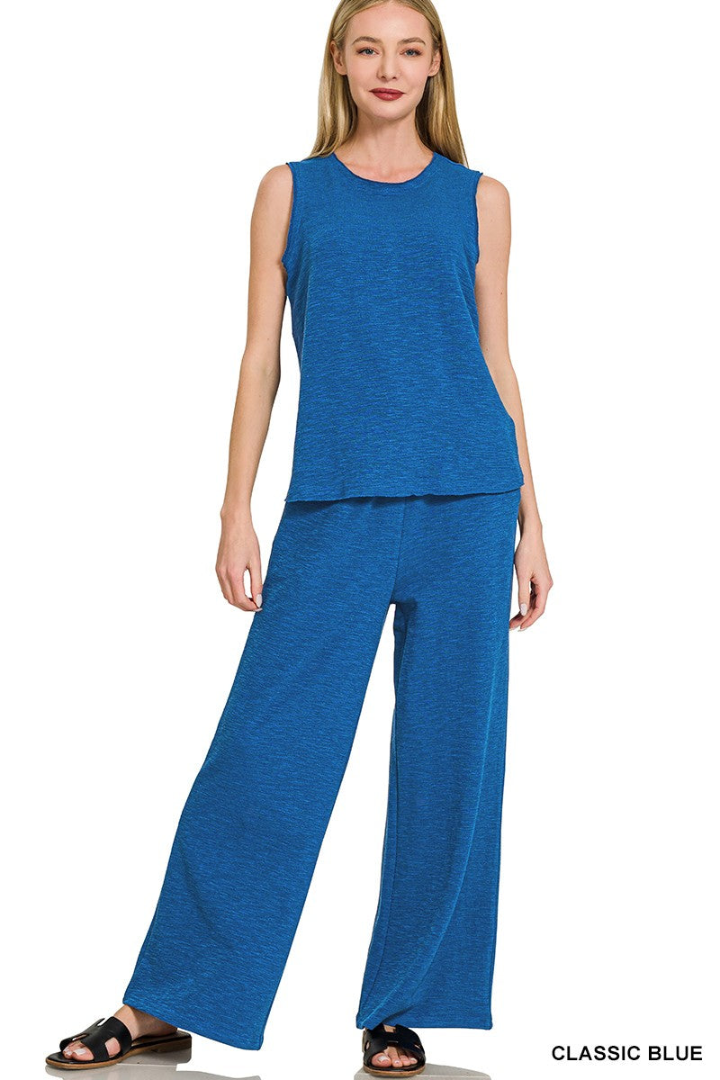 Womens Classic Blue Cotton Slub Tank & Pants Set
