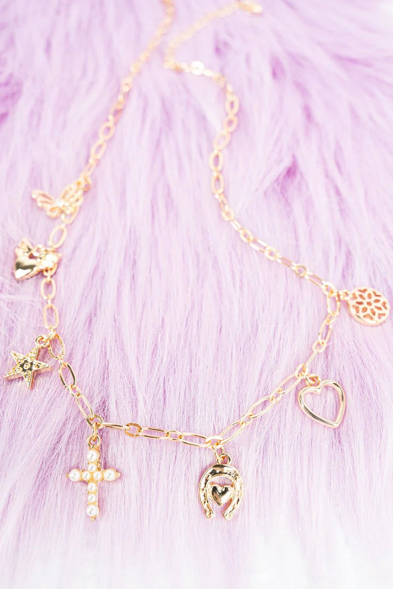 Crystal Avenue Pearl Cross Goldtone Charm Necklace