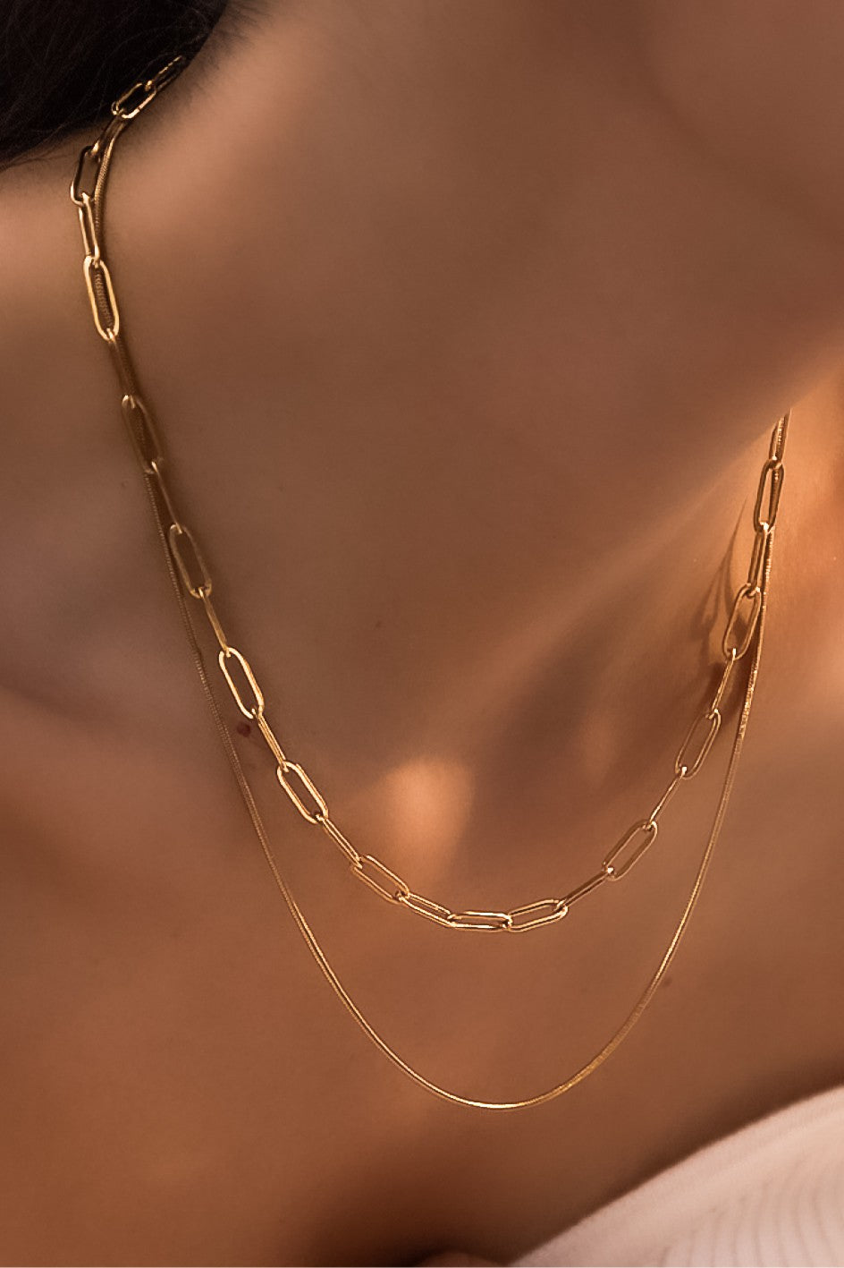 Dainty 18K Gold Plated Stainless Steel Paperclip Chain Multi Layer Necklace