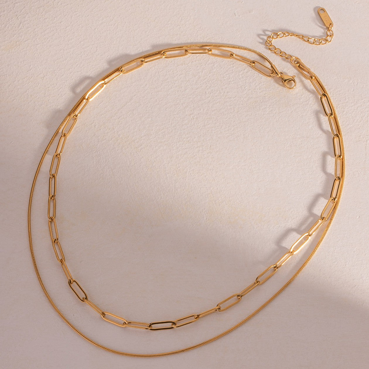 Dainty 18K Gold Plated Stainless Steel Paperclip Chain Multi Layer Necklace