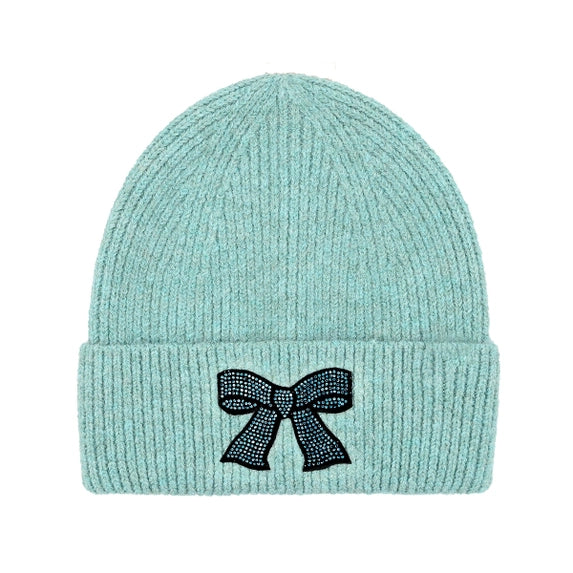 C.C Kids Rhinestone Ribbon Bow Embellishment Beanie Dusty Mint