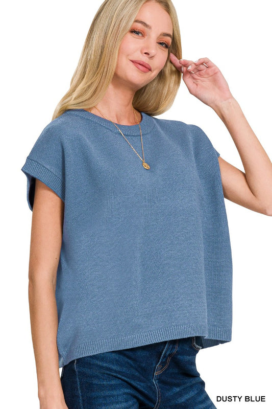 Womens Zenana Dusty Blue Oversized Viscose Sweater Vest