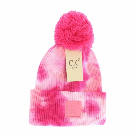 C.C Kids Tie Dye Pom Beanie Fuchsia/Pink
