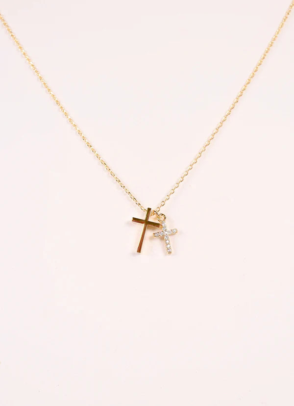 Caroline Hill Francia Cross Necklace GOLD