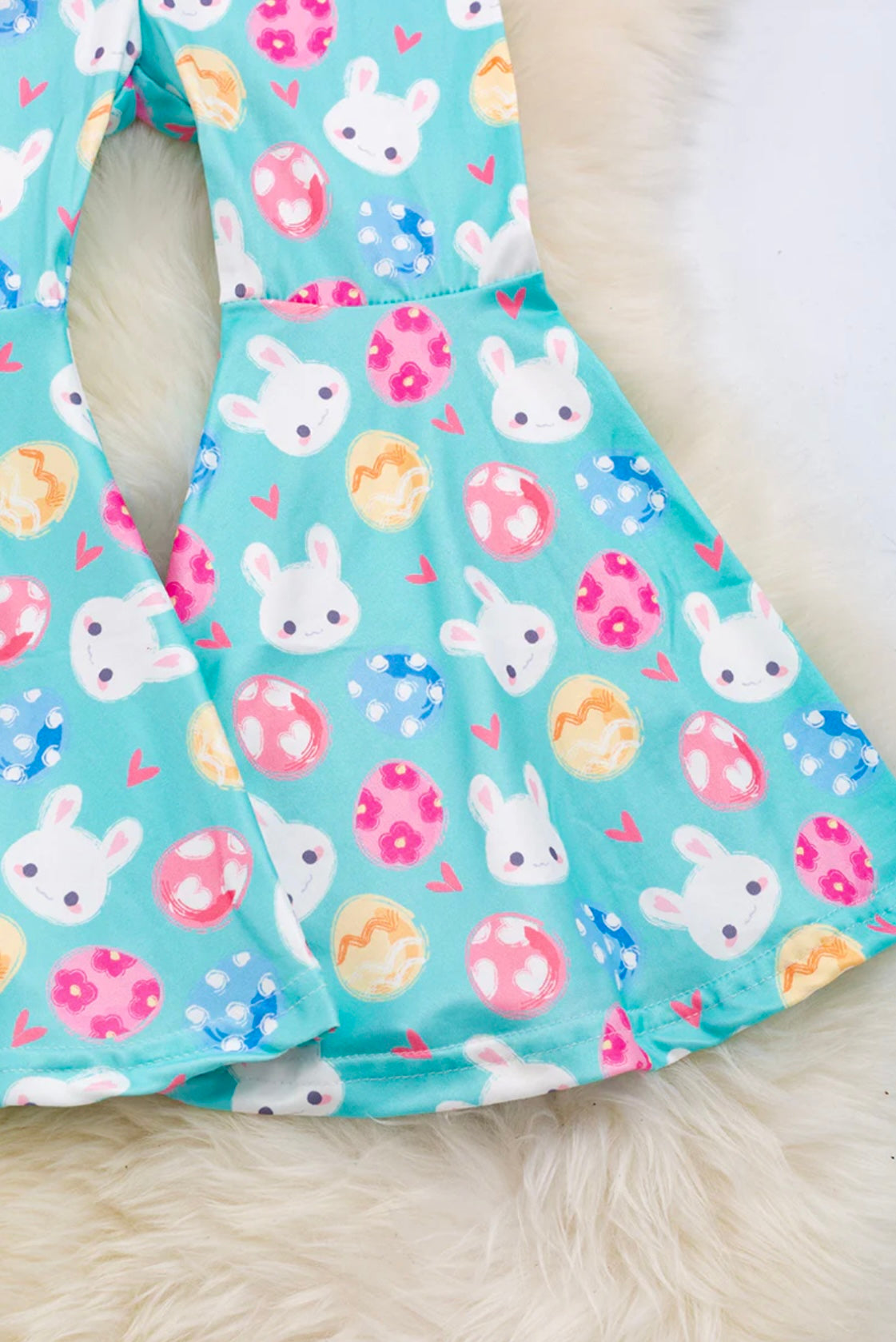 Girls 2pc Baby Chick Printed On Pink Ruffle Sleeve Top & Aqua Bottoms