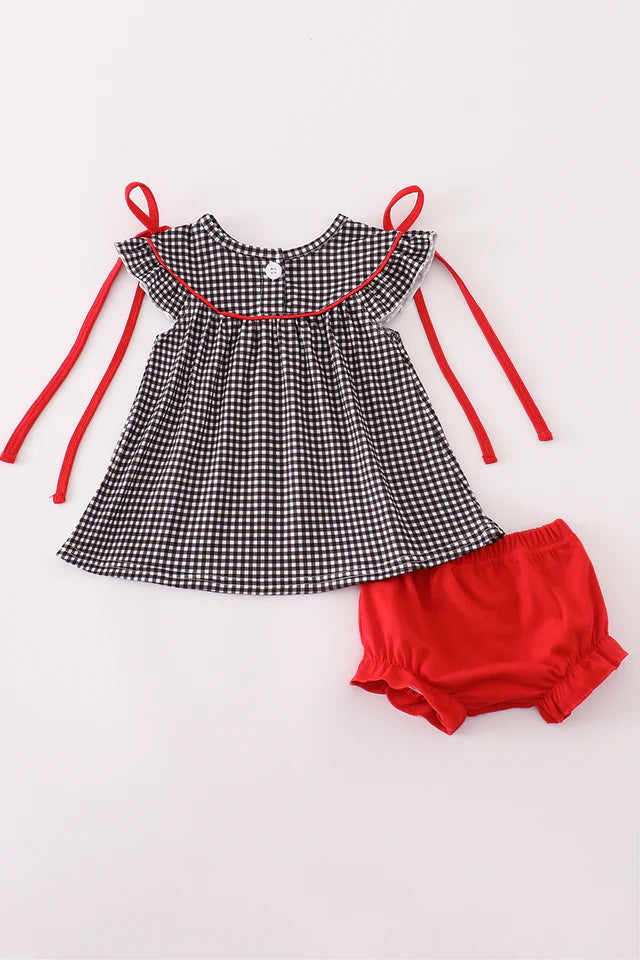 Girls Georgia Bulldog Embroidery Plaid Bloomer Set