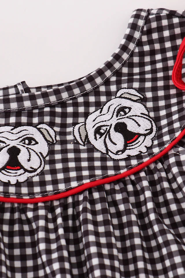 Girls Georgia Bulldog Embroidery Plaid Dress